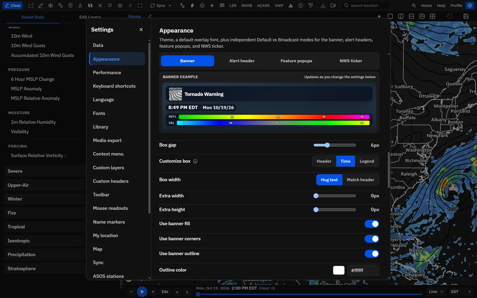 Separate boxes with the Customize box picker and its card settings.
