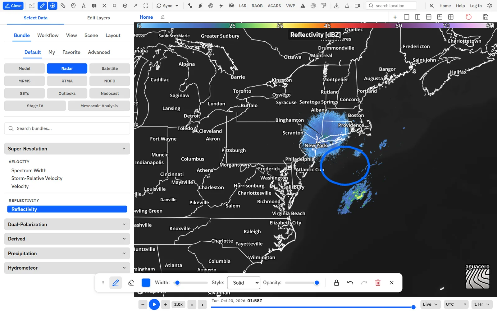 The Drawing button and the drawing toolbar, with an area circled on the map.