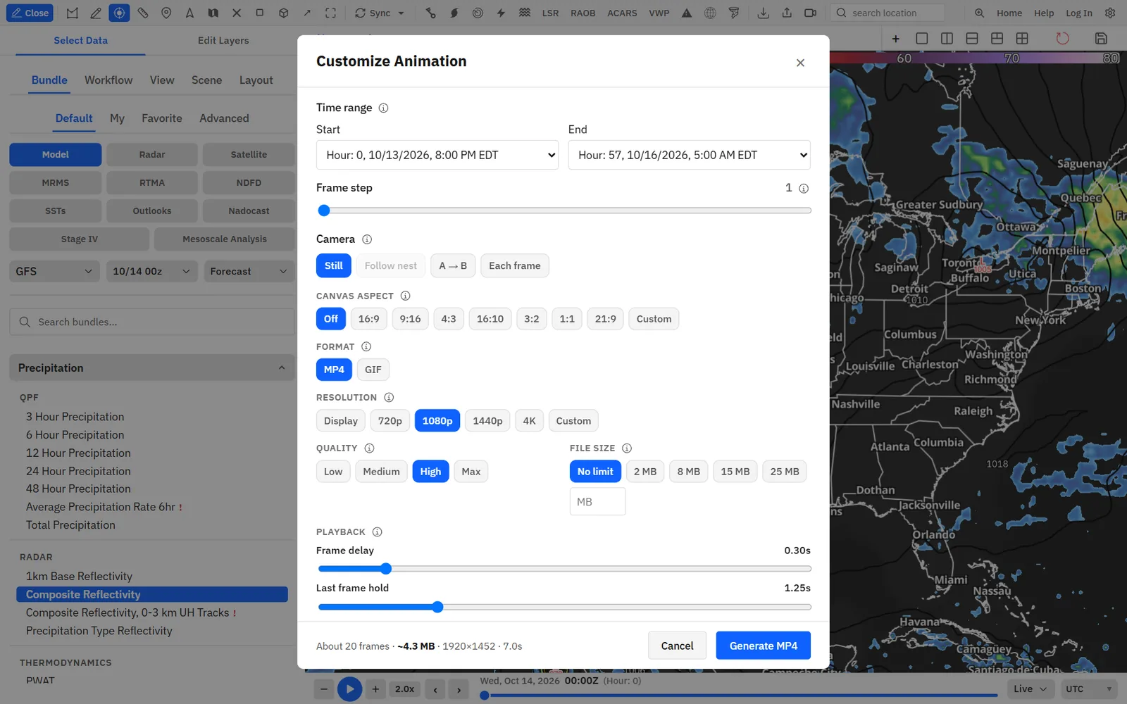 The Export animation button opens the Customize Animation dialog.