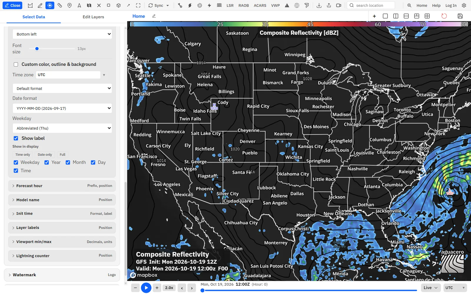 On-map text → Valid time: position, time zone and date format.