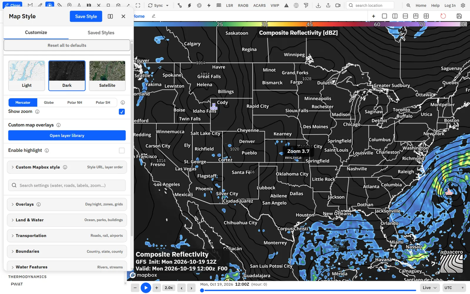 The Map style button, the Customize tab and the settings search.
