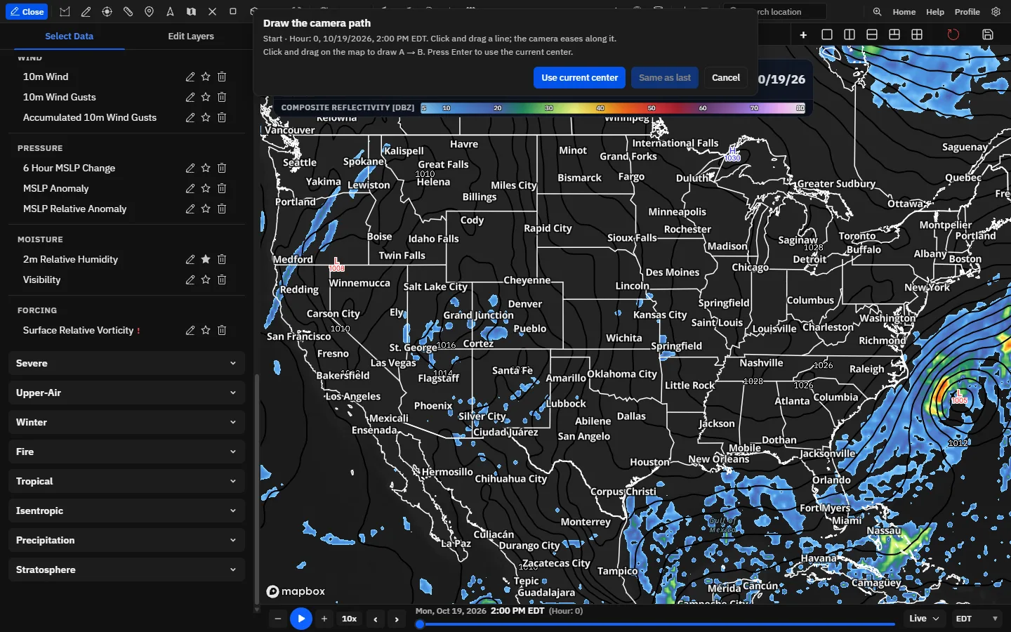 Setting an A → B camera path: drag a line across the map.