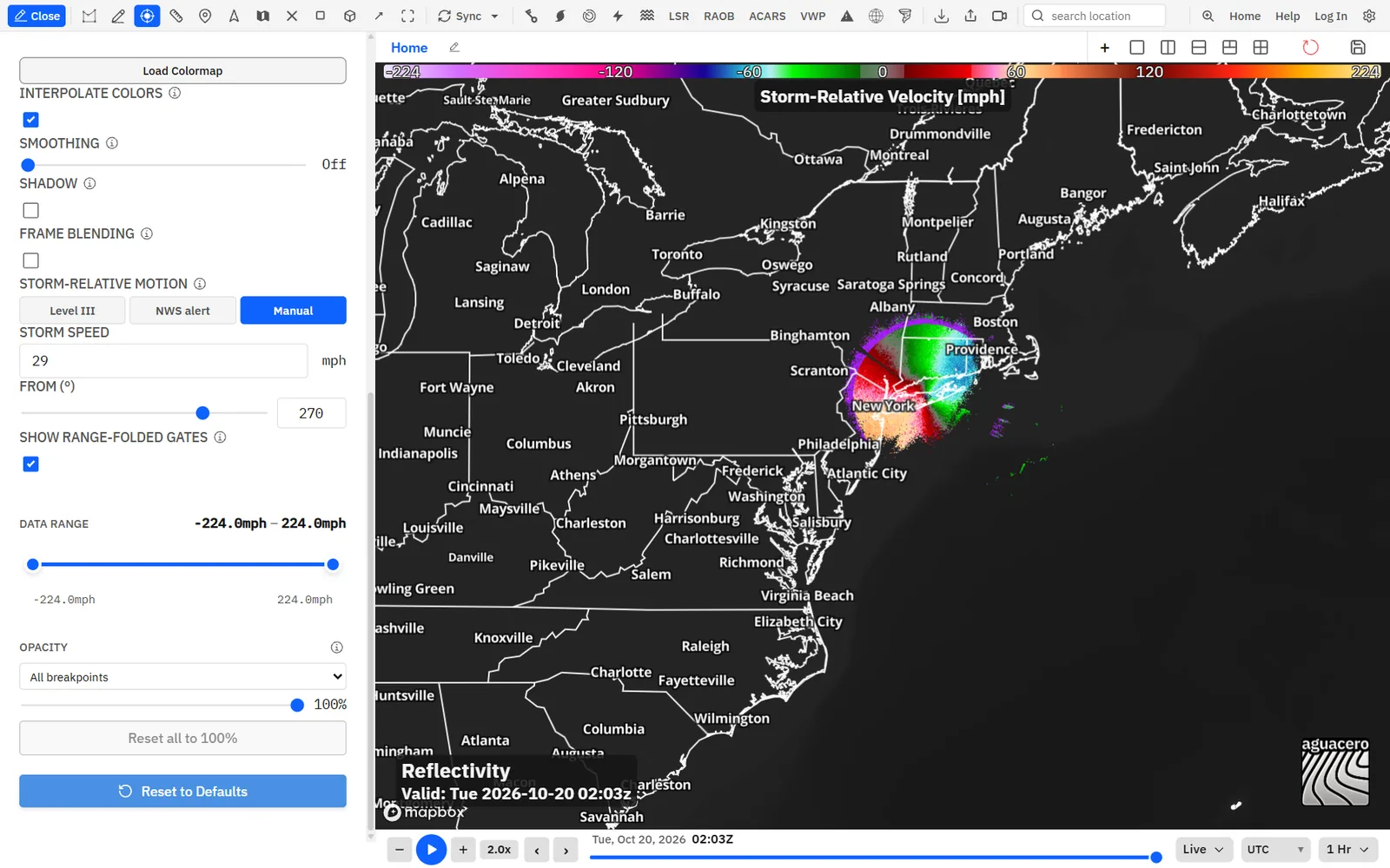 Storm-relative velocity settings in Edit Layer, set to Manual motion.