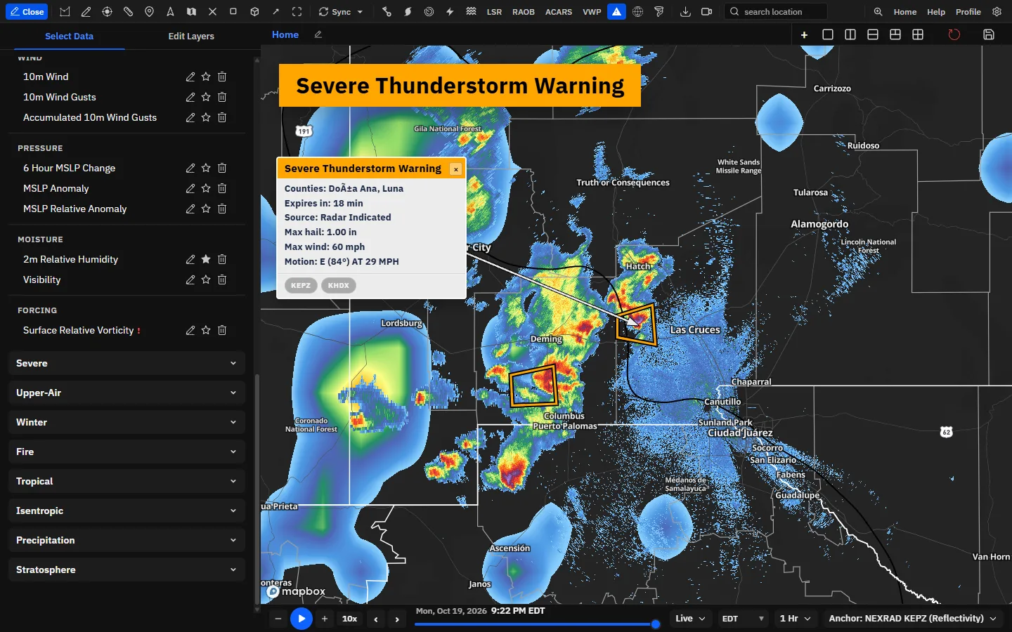 A separate alert header over the map after clicking a warning.
