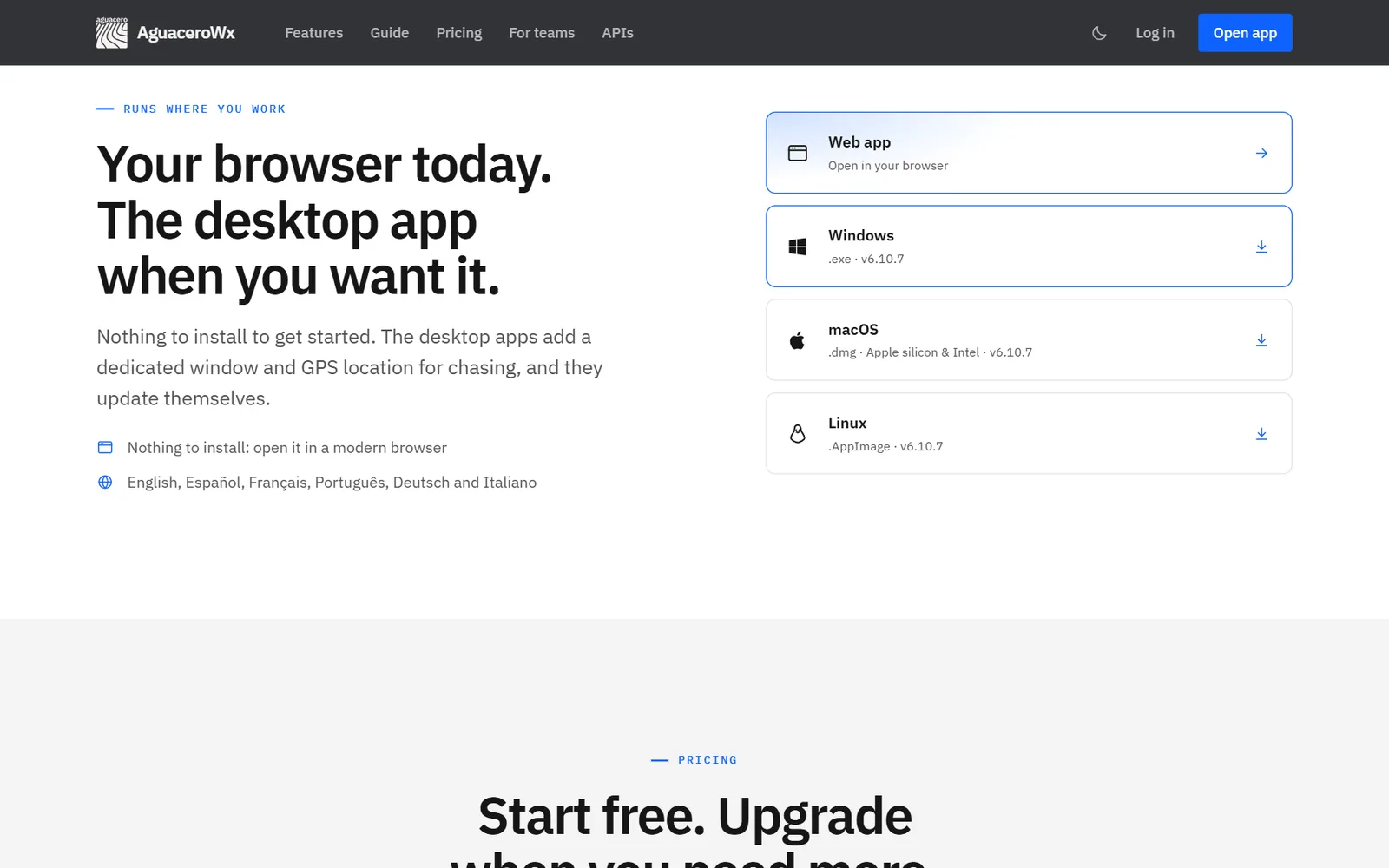 The web app and desktop downloads on the home page.