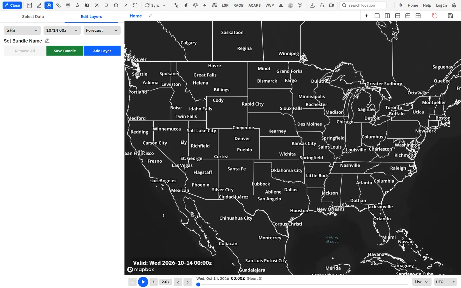The Edit Layers tab, the Add Layer button and the NEXRAD sites button.