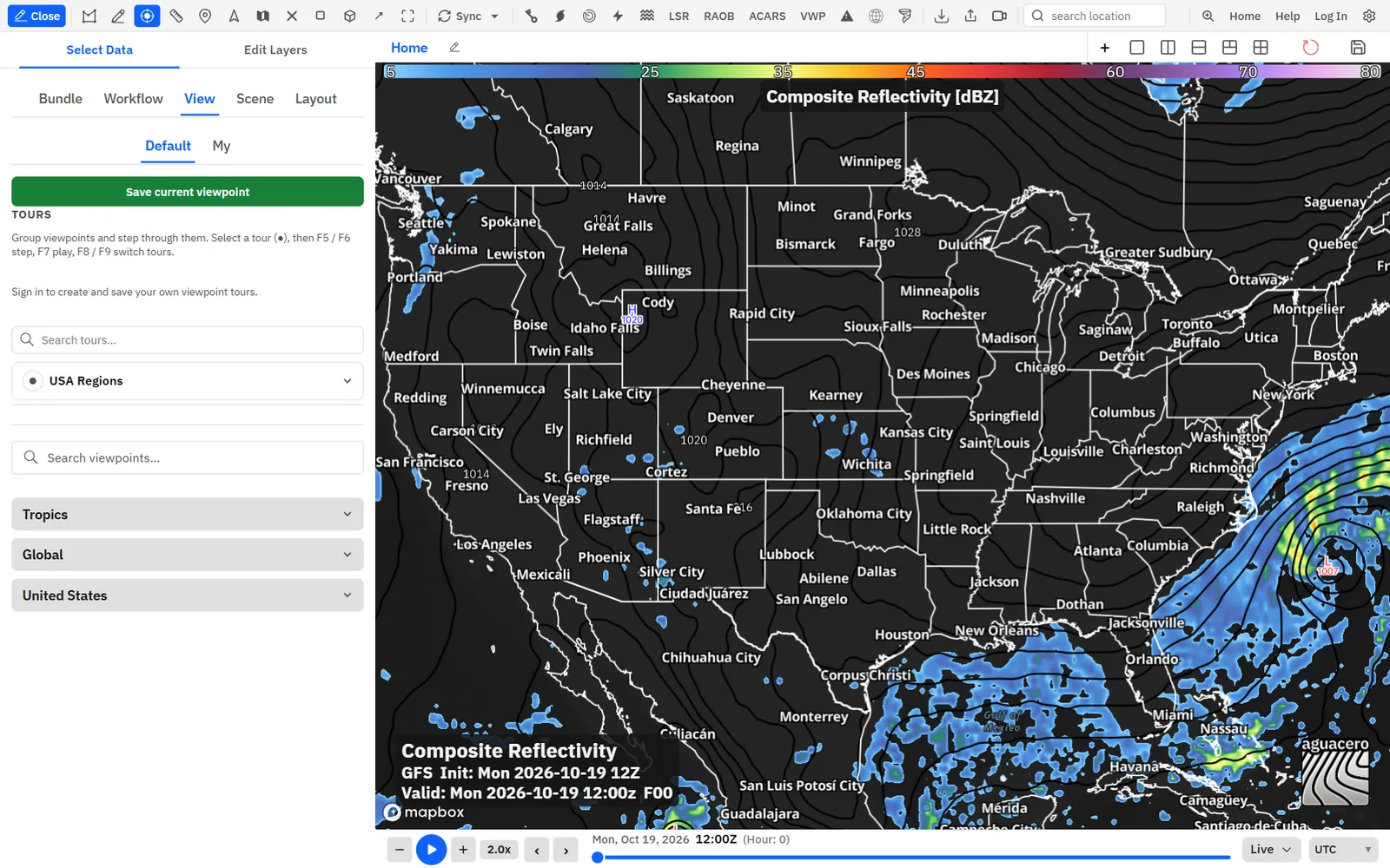 The View tab: Save current viewpoint, the Tours list, and the viewpoint library below.