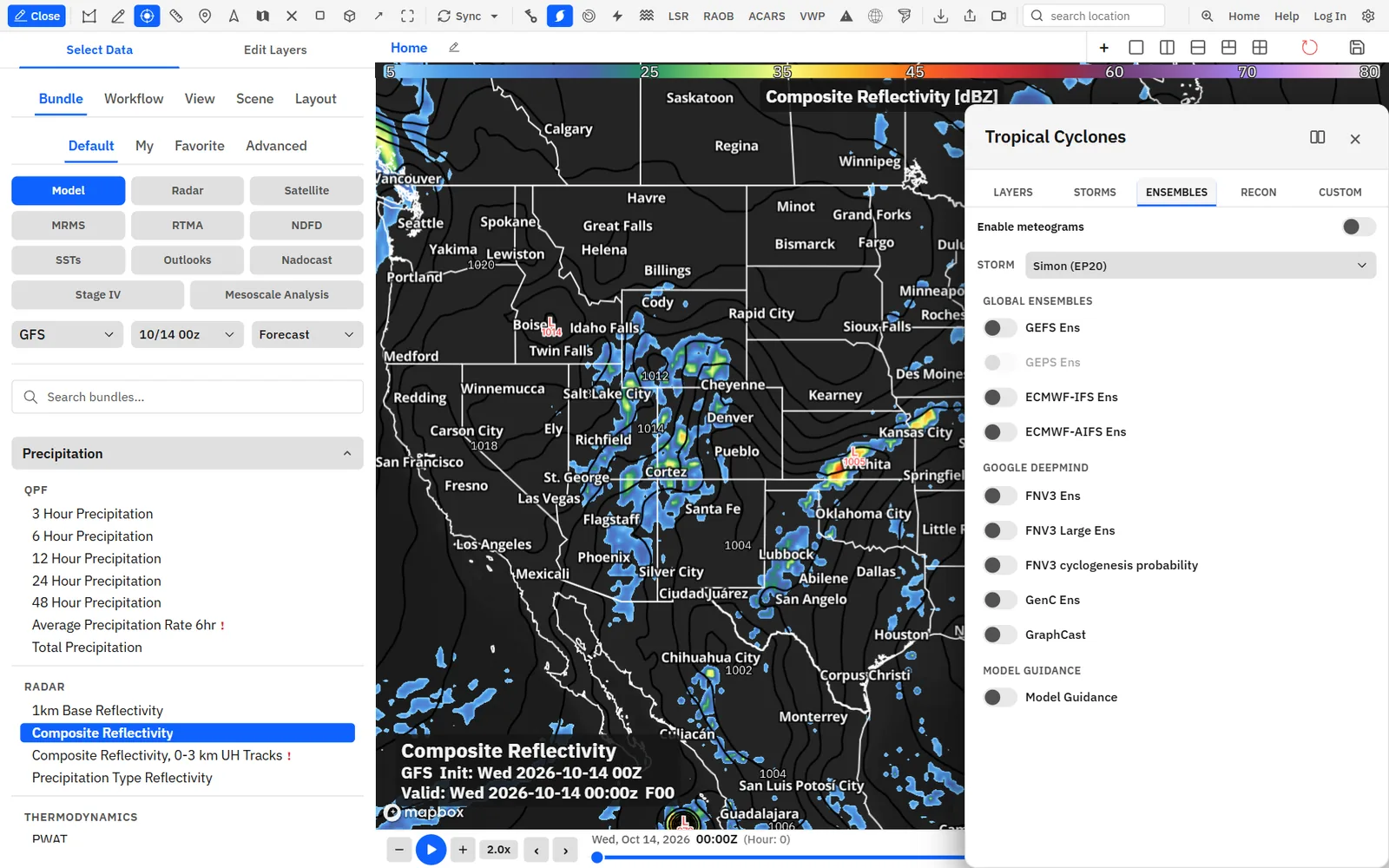 The Ensembles tab of the Tropical Cyclones hub.