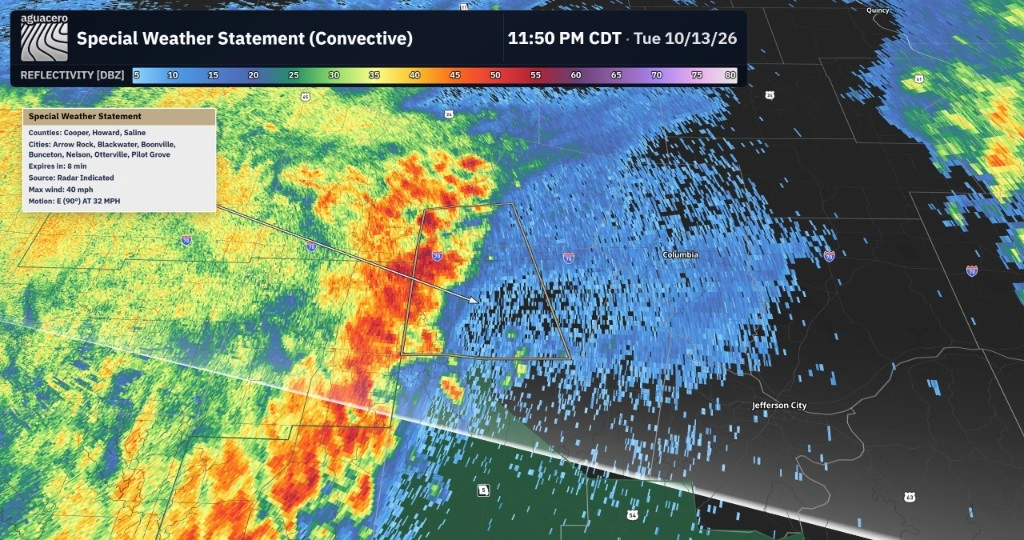 Broadcast header over radar for a convective Special Weather Statement
