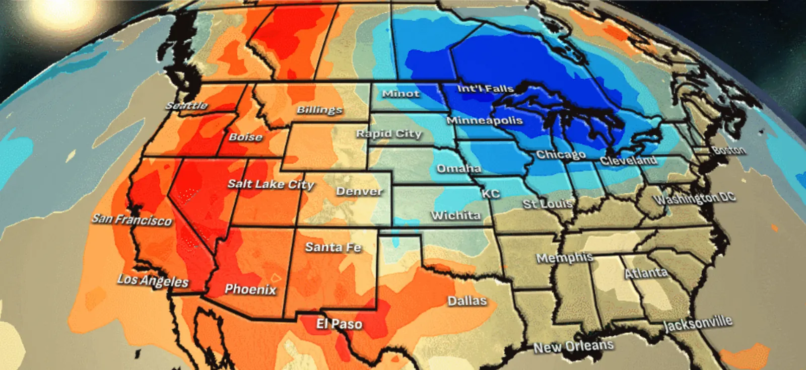 Temperature layer from the Broadcast API inside a television weather graphics system