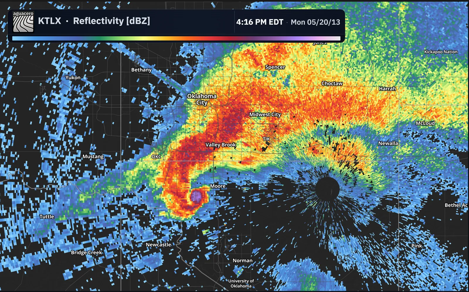 KTLX reflectivity of the May 20, 2013 Moore tornado