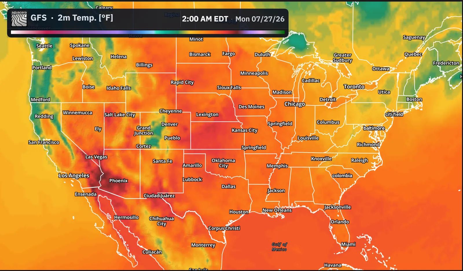 Broadcast banner over a GFS 2 m temperature map
