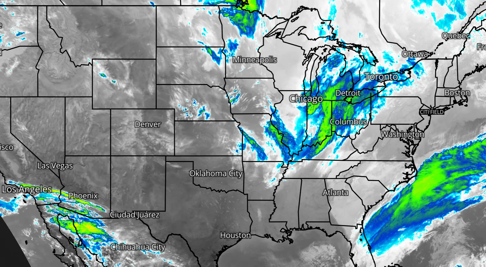 GOES-East infrared imagery with a custom color table