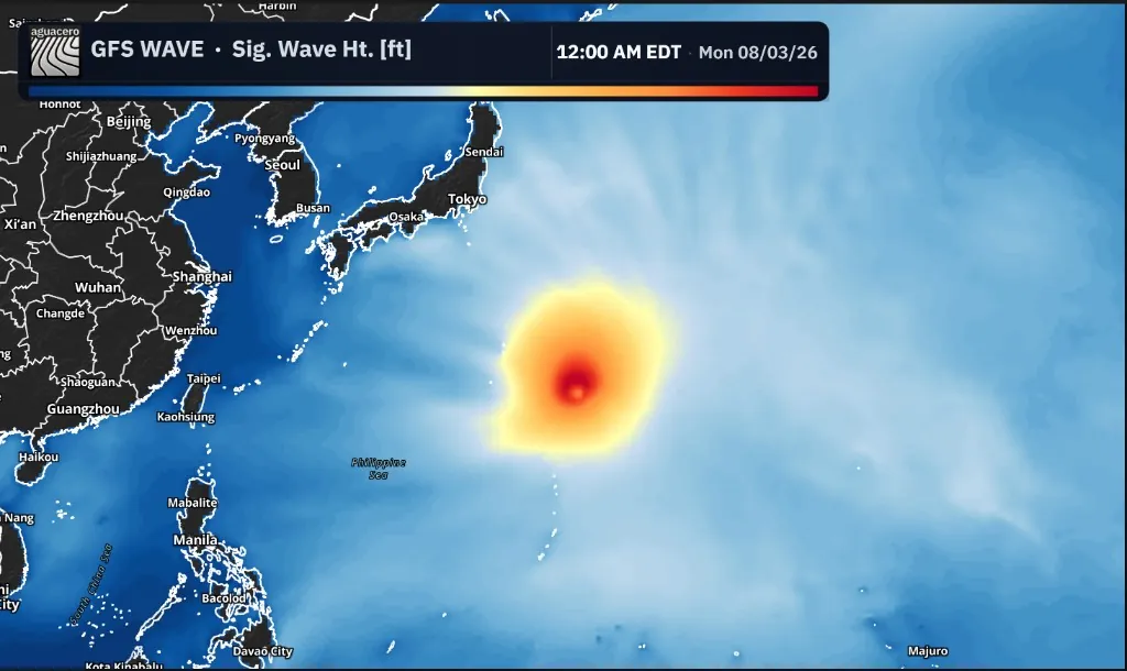 GFS Wave significant wave height around a western Pacific typhoon