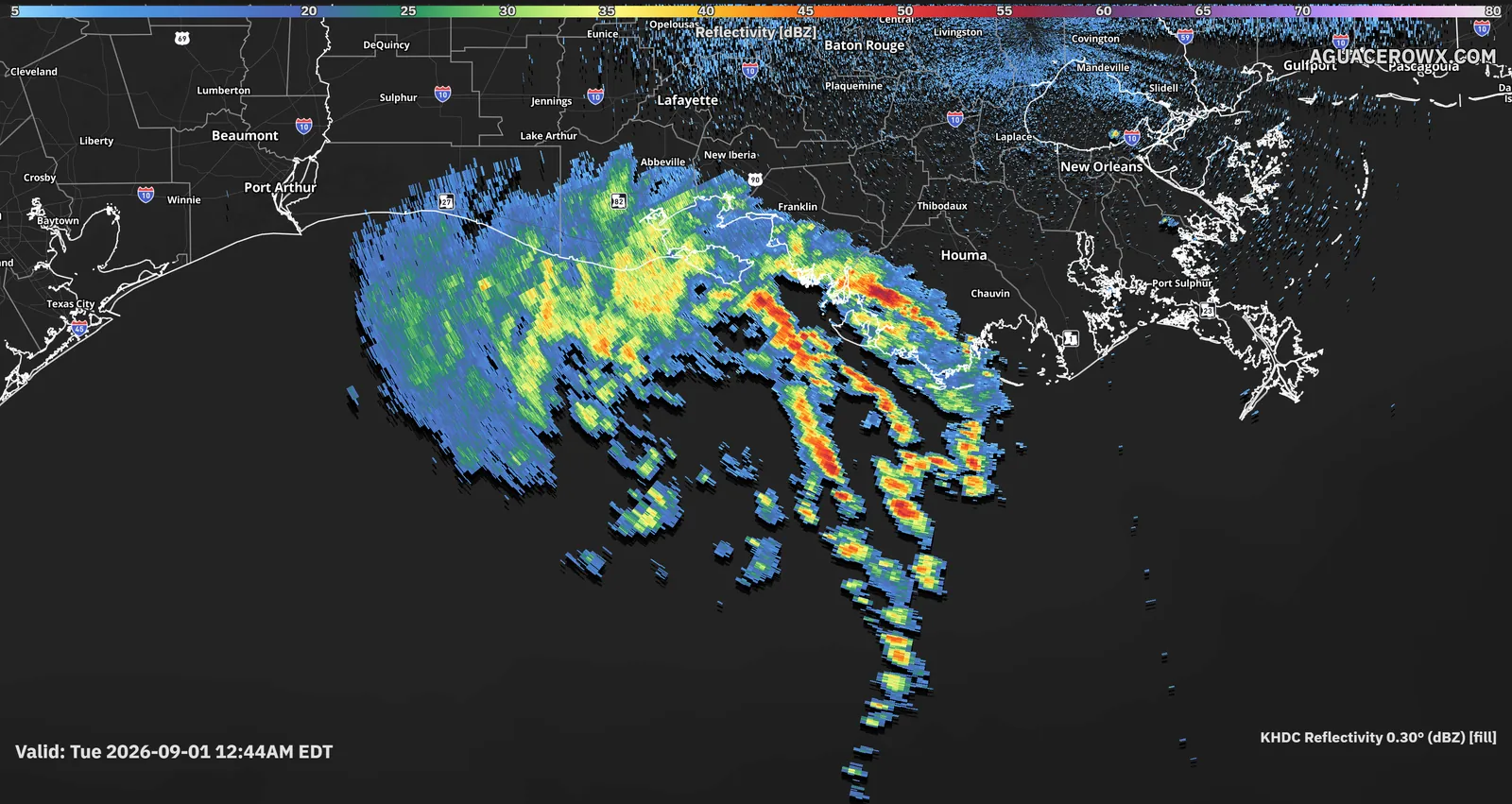 NEXRAD reflectivity with a gate drop shadow