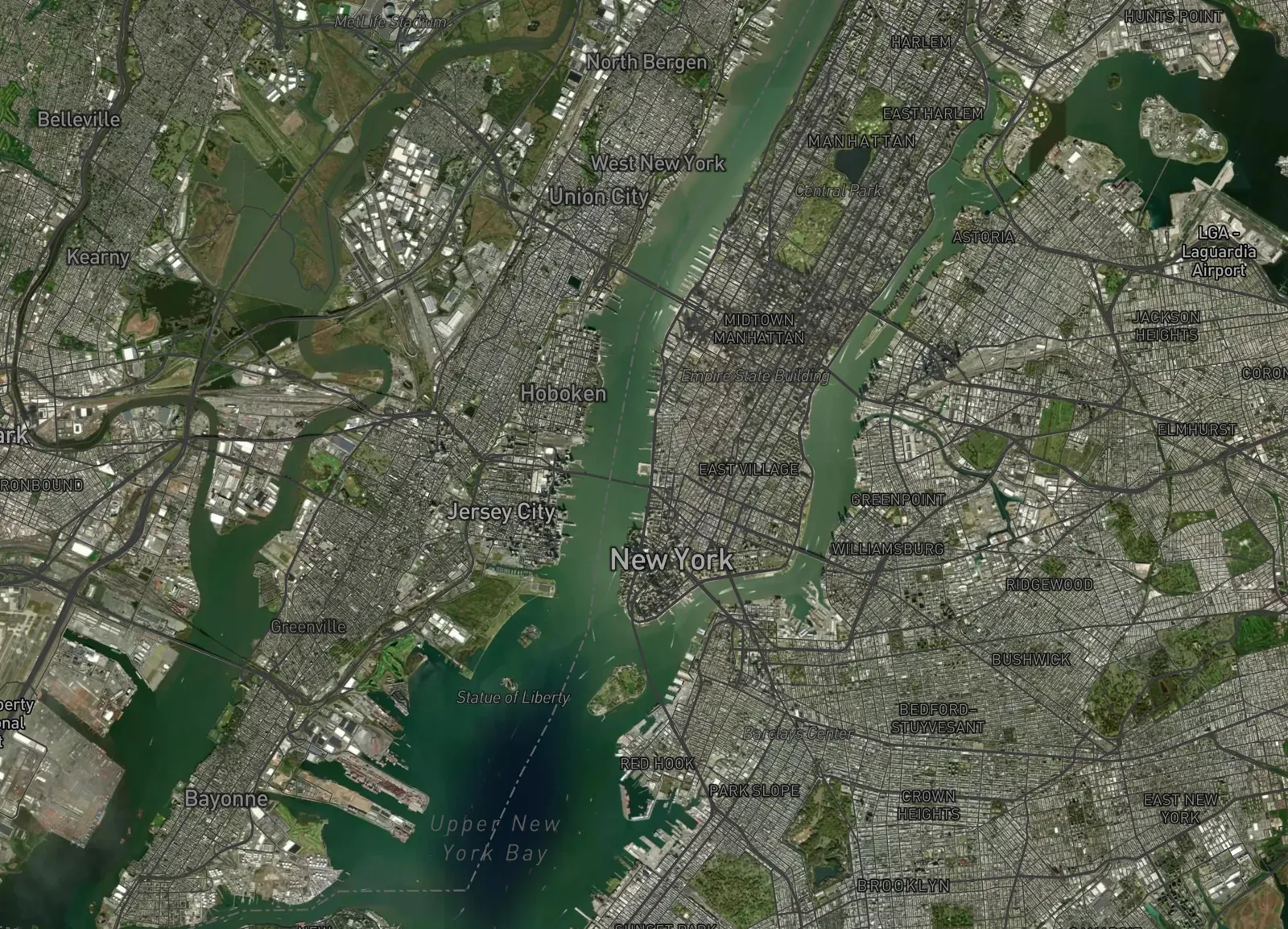 Satellite imagery basemap over New York City