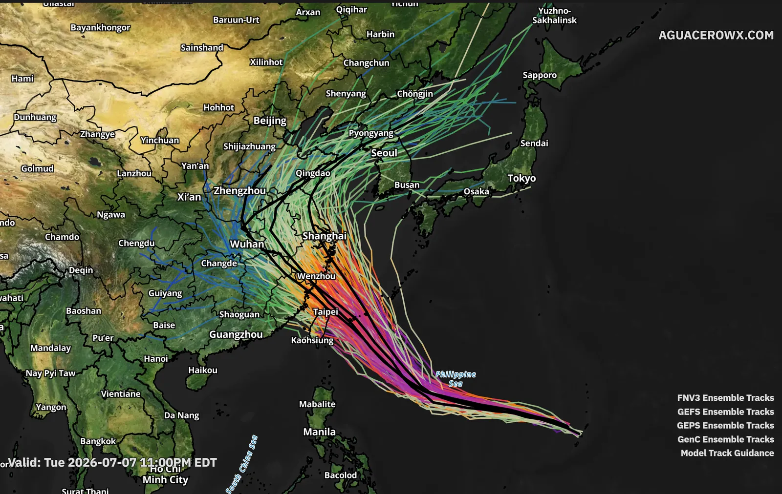 Ensemble track guidance for a typhoon approaching eastern China