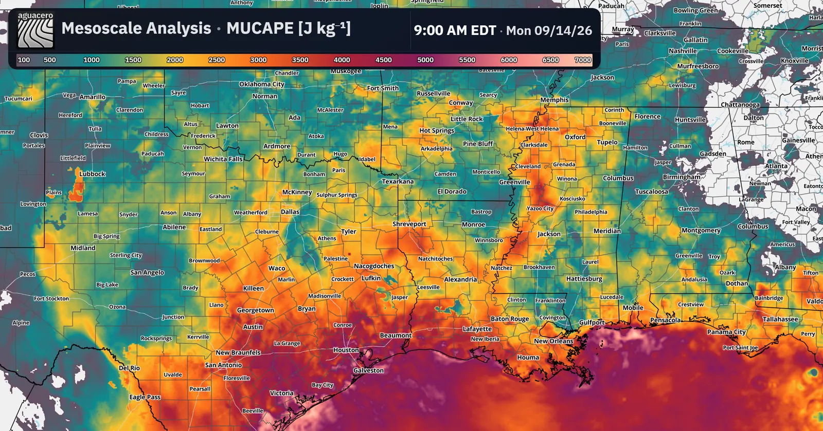 SPC mesoscale analysis of most-unstable CAPE over the central United States
