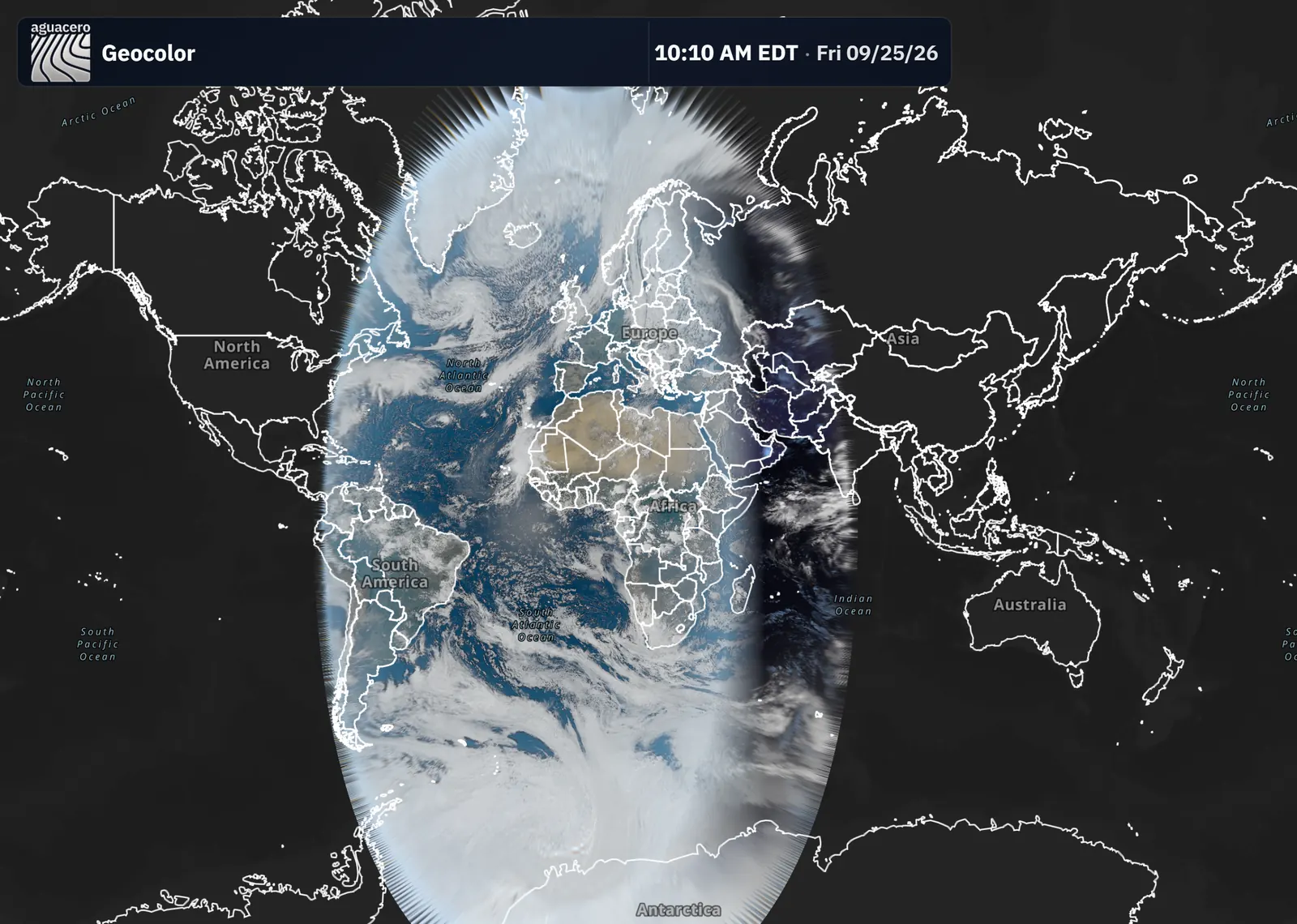 Meteosat GeoColor full-disk image of Europe and Africa on a globe